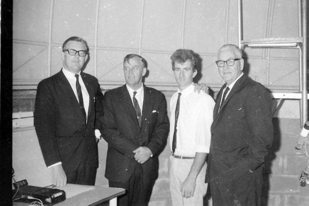 Paul Neville, Queensland Premier Joh Bjelke-Petersen, Bundaberg Astronomical Society president Mac Jonsen and 4BU radio announcer and Bundaberg Astronomical Society vice-president Bert Lister at the observatory in 1969. Paul Neville, Queensland Premier Joh Bjelke-Petersen, Bundaberg Astronomical Society president Mac Jonsen and 4BU radio announcer and Bundaberg Astronomical Society vice-president Bert Lister at the observatory in 1969.